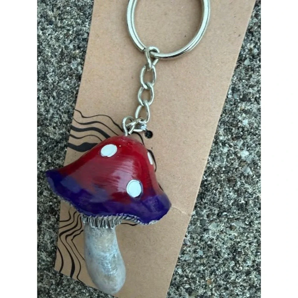 Handmade Red and Purple Mushroom‎ Keychain Toadstool Cottagecore Accessory